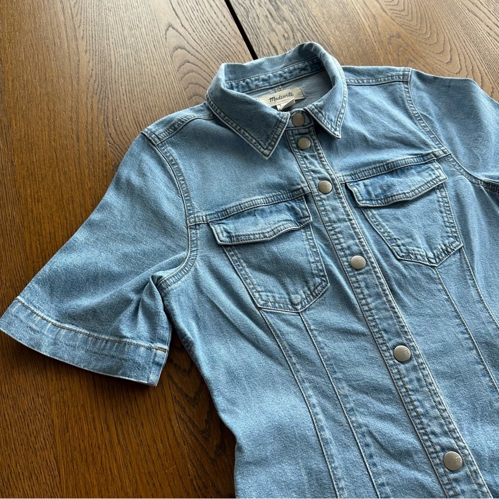 Madewell Denim Seamed Mini Shirtdress in Palermo Wash Light Blue Dress Casual - Picture 5 of 14